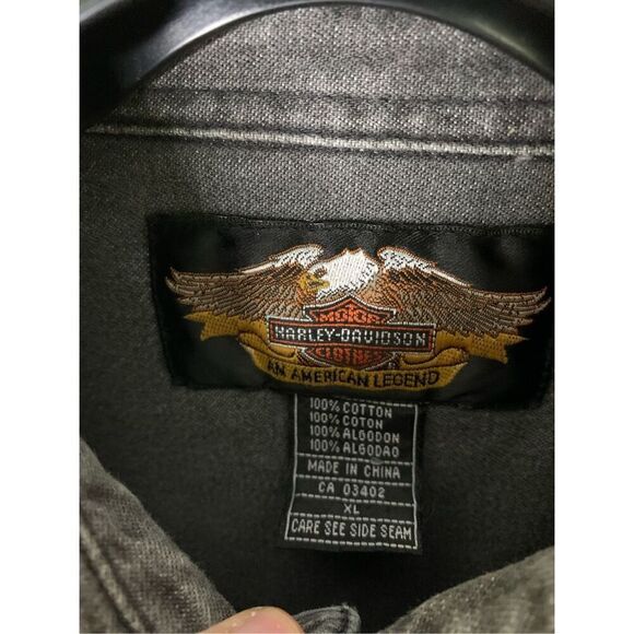 Harley Davidson 100% cotton denim button front shirt jacket gray men's size XL - Picture 4 of 6